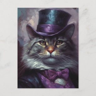 Chat in einem Tophat und eleganten Anzug Postkarte
