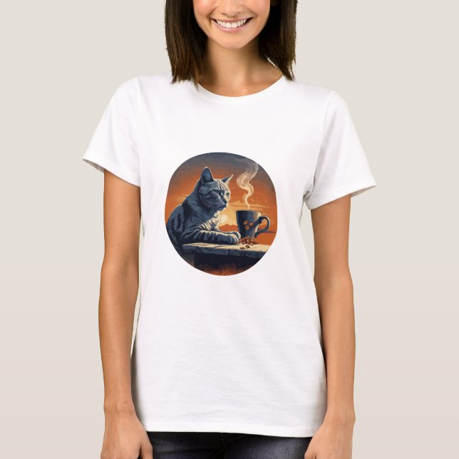 Chat Kaffee Funny Cat Liebhaber T-Shirt (Vorderseite)