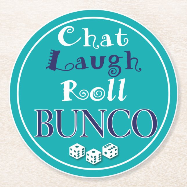 Chat Laugh Roll Bunco Party Girl Night Runder Pappuntersetzer (Vorderseite)