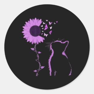 Chat Look Lila Sonnenblumen Schmetterling Überdosi Runder Aufkleber