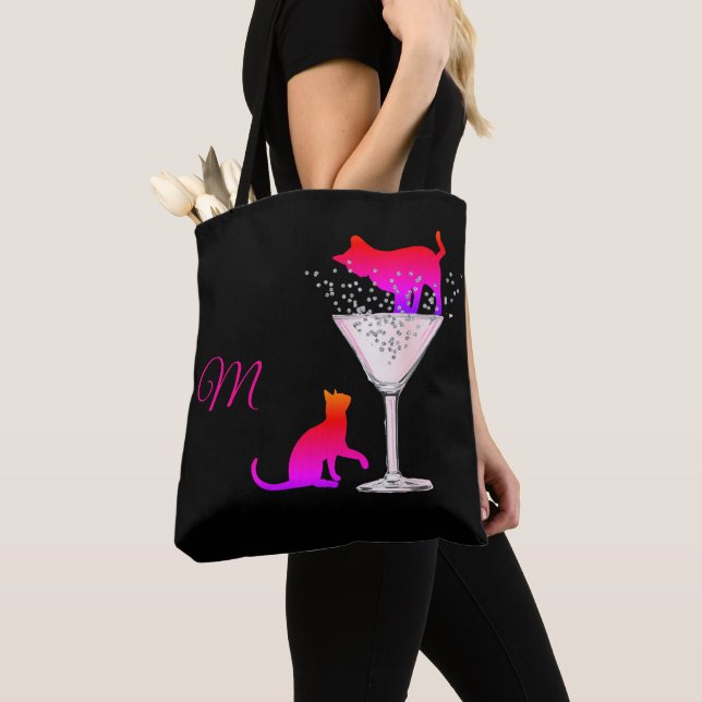Chat Lover Black Cocktail Pink Modernes Monogramm (Von Nahem)