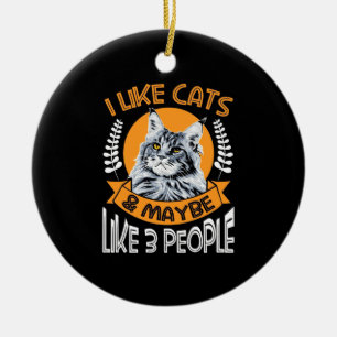 Chat Lover I like Cats and 3 People Keramik Ornament