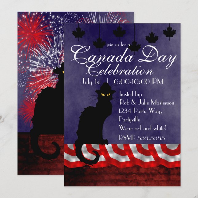 Chat Noir Canada Day Einladung (Vorne/Hinten)