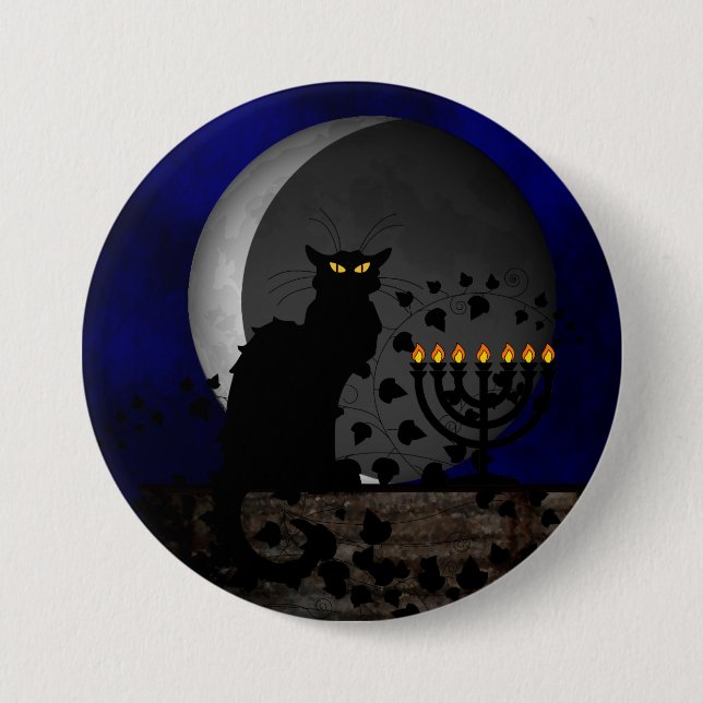 Chat Noir Chanukah mit Menorah Button (Vorderseite)