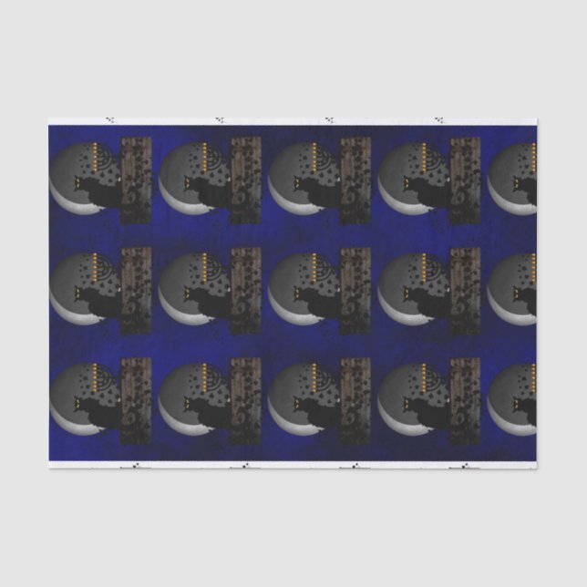 Chat Noir Chanukah mit Menorah Seidenpapier (Vorderseite)