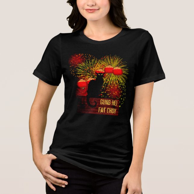 Chat Noir Chinesischer Neujahrsfest Tri-Blend Shirt (Vorderseite)