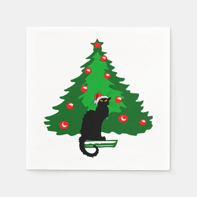 Chat Noir Christmas Serviette (Vorderseite)