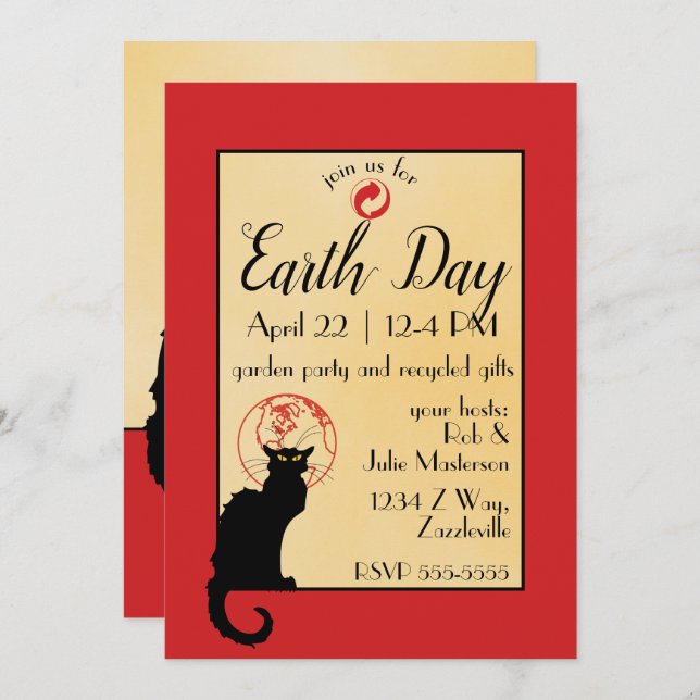Chat Noir Earth Day Einladung (Vorne/Hinten)