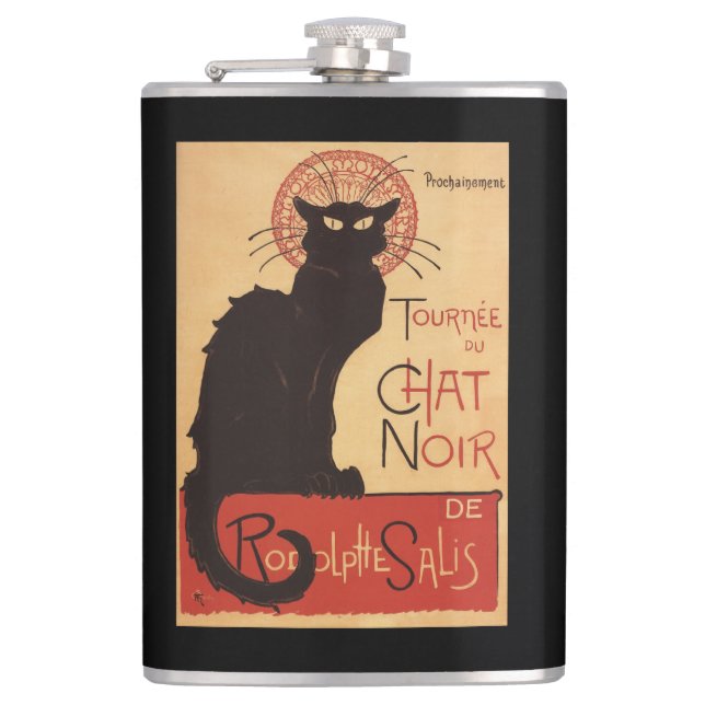 Chat-Noir Kabaretttroupe-schwarze Flachmann (Vorderseite)