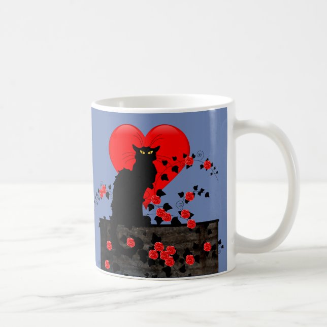 Chat Noir mit Rote Rosen Kaffeetasse (Rechts)