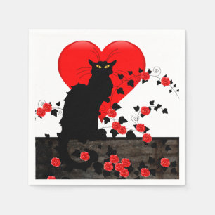 Chat Noir mit Rote Rosen Serviette
