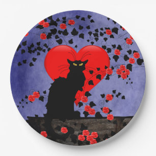 Chat Noir mit roten Rosen Pappteller