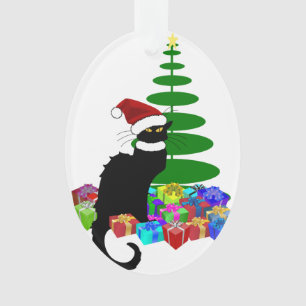 Chat Noir mit Weihnachtsbaum und Geschenken Ornament