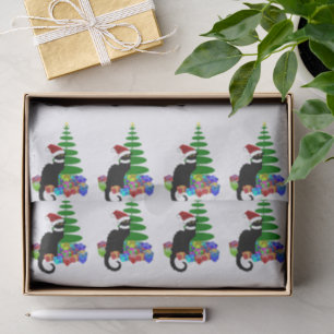 Chat Noir mit Weihnachtsbaum und Geschenken Seidenpapier