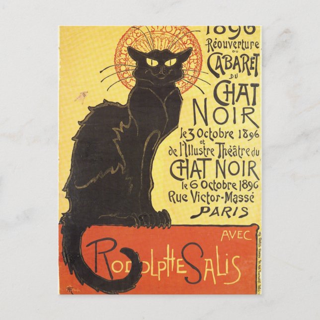 Chat Noir Steinlen Belle Epoque Vintage Kunst Postkarte (Vorderseite)
