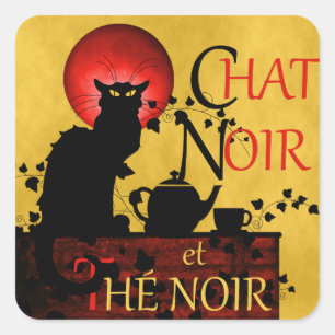 Chat Noir und Thé Noir Quadratischer Aufkleber