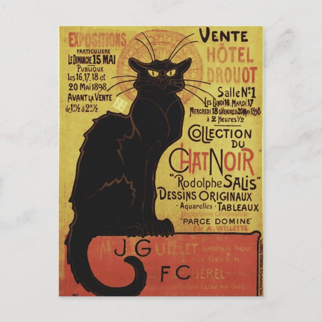 Chat Noir, Vente Hôtel Drouot Steinlen Kunstkunst Postkarte (Vorderseite)