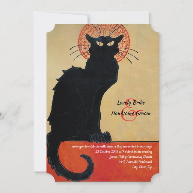 Chat Noir Vintage französische Katze Hochzeit Einl Einladung (Vorderseite)