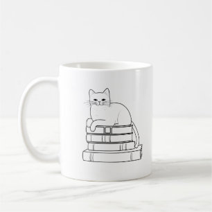 Chat on Books Line Art Kaffeetasse