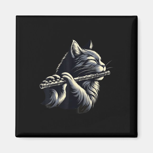 Chat Playing Flute Musician Cats Lover Magnet (Vorne)