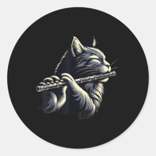 Chat Playing Flute Musician Cats Lover Runder Aufkleber