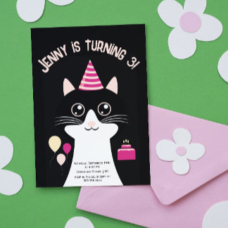 Chat schwarz rosa Geburtstagskarte Feiertagskarte
