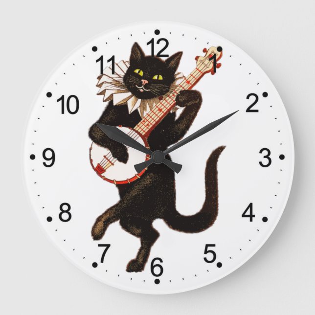 Chat spielt Banjo Große Wanduhr (Vorderseite)
