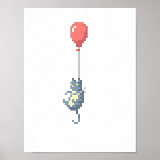 Chat und Red Balloon Pixel Art Poster (Vorne)