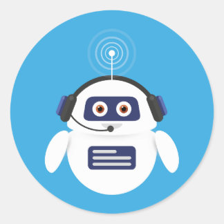 Chatbot - Robot with headphones and microphone for Runder Aufkleber