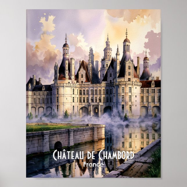 Chateau de Chambord Loire France Watercolor Castle Poster (Vorne)