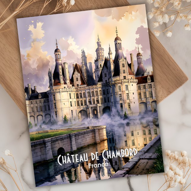 Chateau de Chambord Loire Parco delle camelie Loir Postkarte (Chateau de Chambord Loire France Watercolor Castle Postcard. Personalized Text available.)