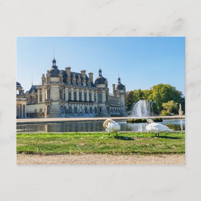 Chateau de Chantilly, Springbrunnen und zwei Schwä Postkarte (Vorderseite)