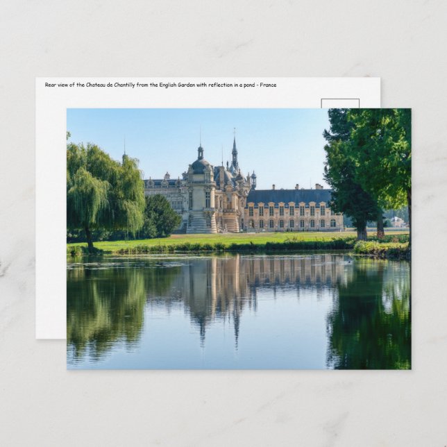 Chateau de Chantilly und Reflexion in einem Teich Postkarte (Vorne/Hinten)
