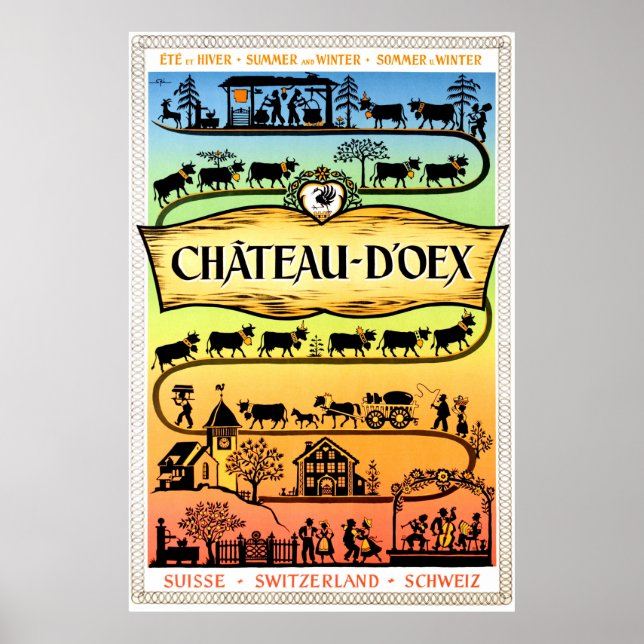 Château d'Oex, Schweiz, Vintage Poster (Vorne)
