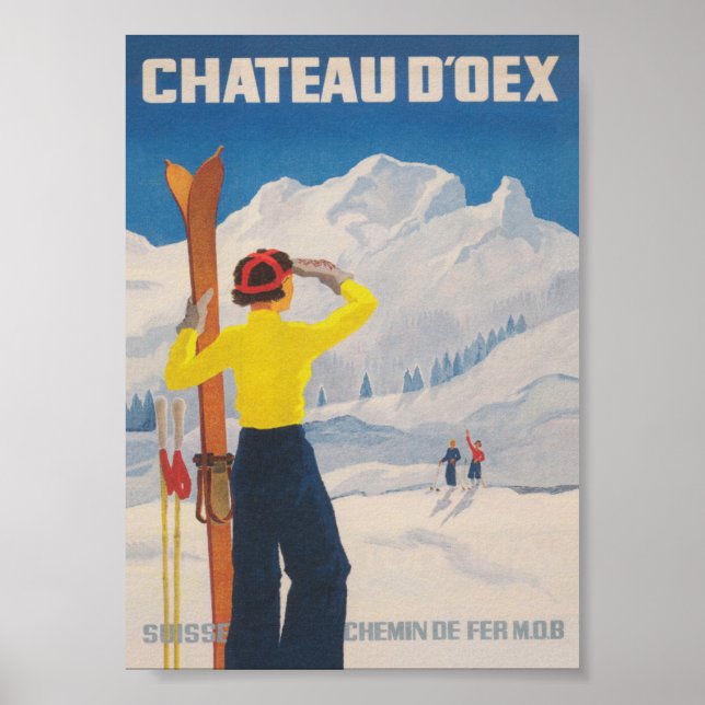 Chateau D'oex Switzerland Vintage Ski Travel Poste Poster (Vorne)