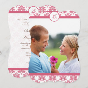 Chateau Pink Damask Foto Einladung Hochzeit