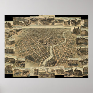 Chatham 1870, Ontario Bird's Eye Panorama Karte Poster
