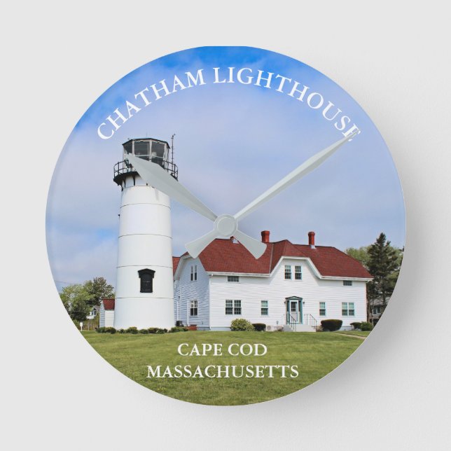 Chatham Lighthouse, Cape Cod Massachusetts Clock Runde Wanduhr (Vorderseite)