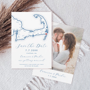 Chatham MA Cape Cod Map Navy Blue Wedding Save The Date