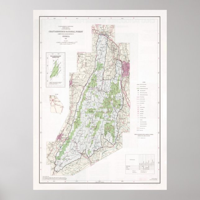 Chattahoochee National Forest Map (1982) Poster (Vorne)