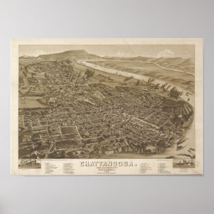 Chattanooga Tennessee 1886 Antik Panoramablick Kar Poster