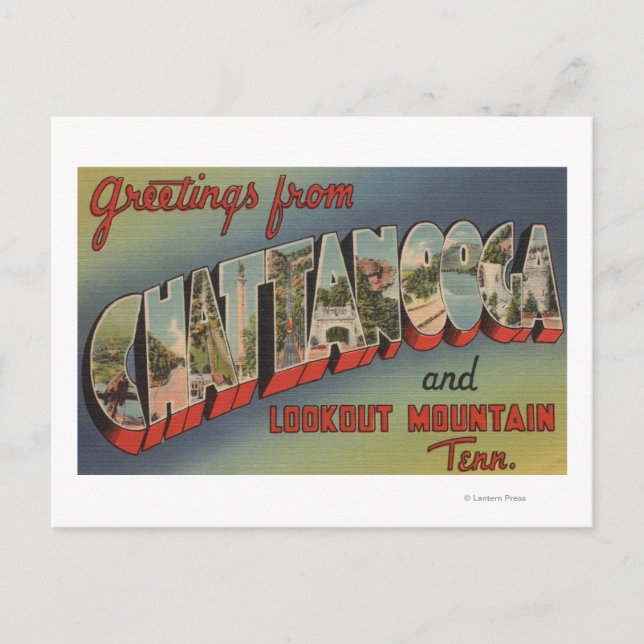 Chattanooga, Tennessee - Große Buchstabenszenen Postkarte (Vorderseite)