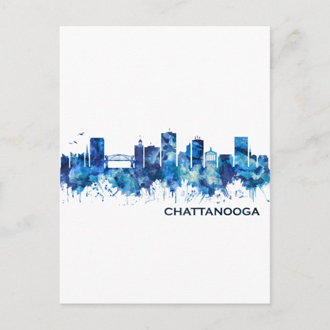 Chattanooga Tennessee Skyline Blue Feiertagspostkarte (Vorderseite)