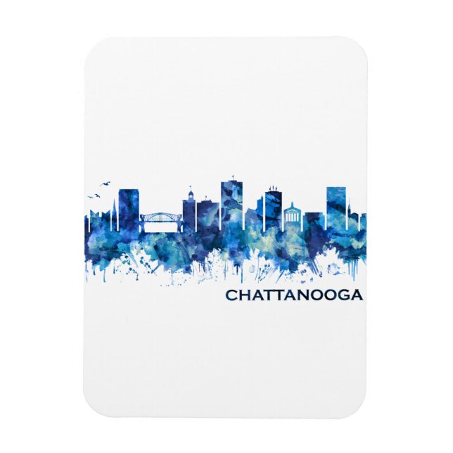 Chattanooga Tennessee Skyline Blue Magnet (Vertikal)