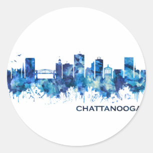 Chattanooga Tennessee Skyline Blue Runder Aufkleber