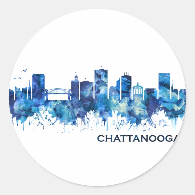 Chattanooga Tennessee Skyline Blue Runder Aufkleber (Vorderseite)