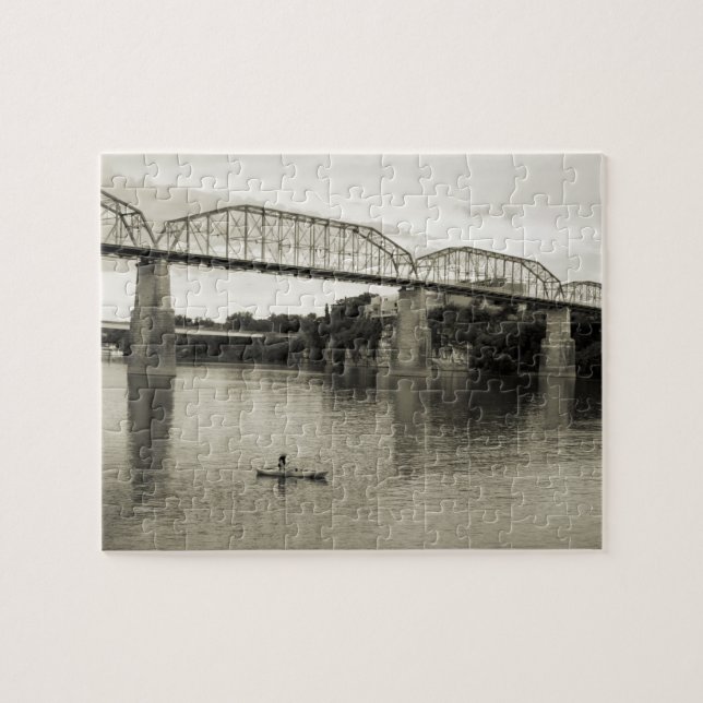 Chattanooga, TN - Walnut Street Bridge in B&W Puzzle (Horizontal)