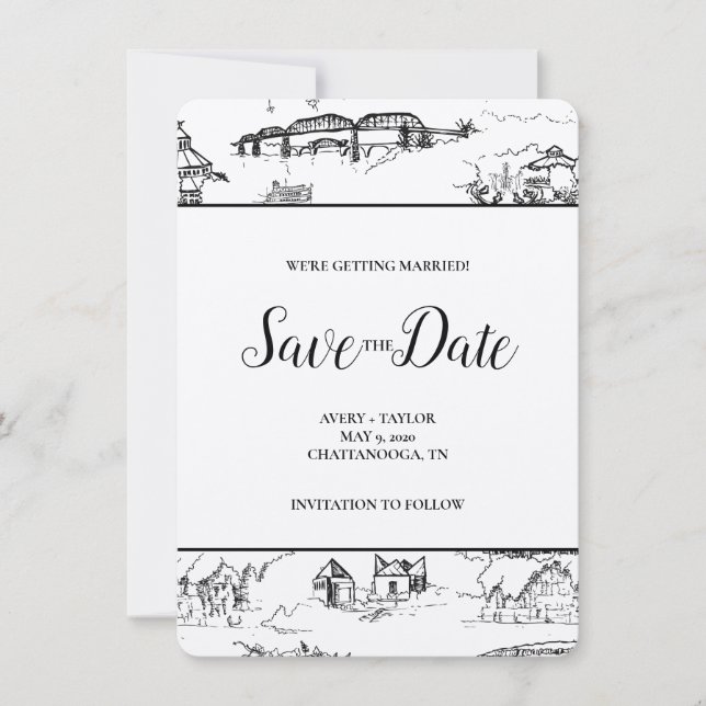 Chattanooga Toile Black and White Save the Date (Vorderseite)