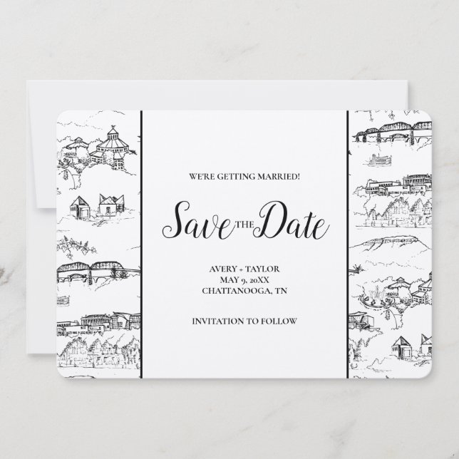 Chattanooga Toile Black and White Save the Date (Vorderseite)