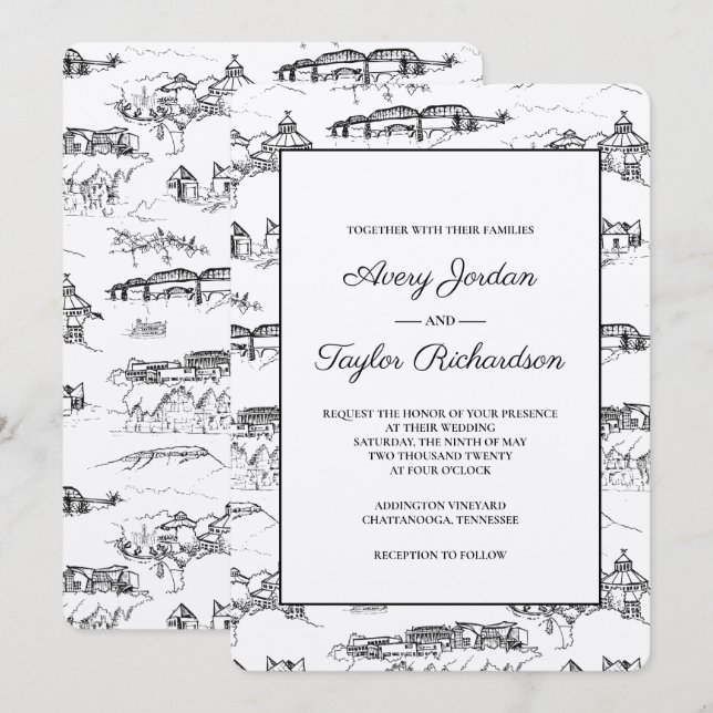 Chattanooga Toile Black und White Einladung (Vorne/Hinten)